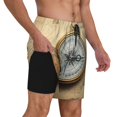 thumbnail image 2 of Sikiie Magnetic Old Compass On World Map Print Men's Double Layer Swimming Trunks, Adjustable Waistband and Pockets Sports Swimming Trunks, Beach Swimwear-XX-Large, 2 of 6