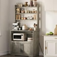 thumbnail image 4 of AKDSteel Farmhouse Microwave Stand With Power Outlet And Usb Ports, Features Thickened Countertop, Storage Cabinet, And Open Shelves, Ideal Kitchen Appliance Organizer For Any Room, 4 of 8