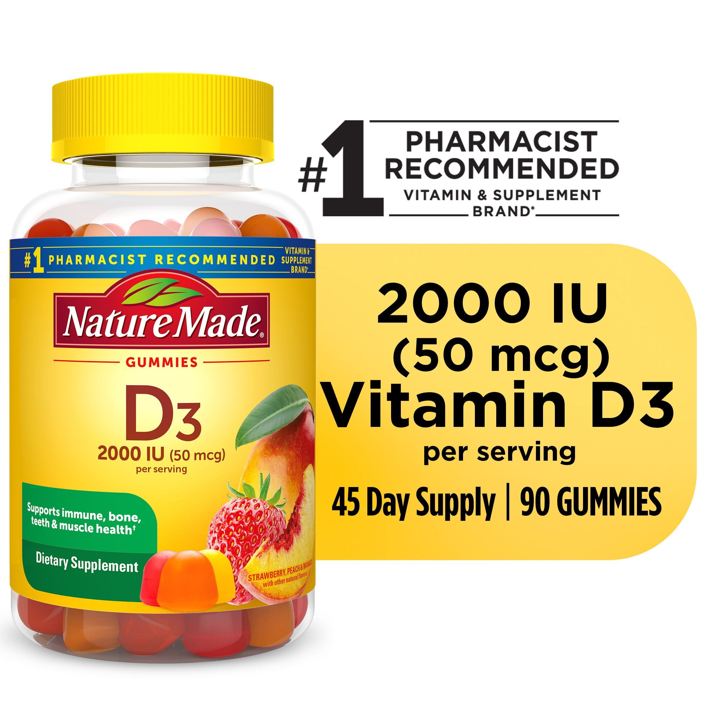 Nature Made Vitamin D3 2000 IU (50 mcg) Per Serving Gummies, Dietary