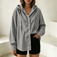 thumbnail image 4 of Qgtaibl Womens Long Sleeve Striped Shirts Oversized Button Down Drawstring Hoodies Lightweight Breathable Fall Tunic Tops Black M, 4 of 5