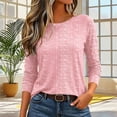 thumbnail image 4 of Fmbrln Women's 3/4 Length Sleeve Tops Stripe Crew Neck T Shirts Fall Casual Loose Soft Shirts Pink 3XL, 4 of 5