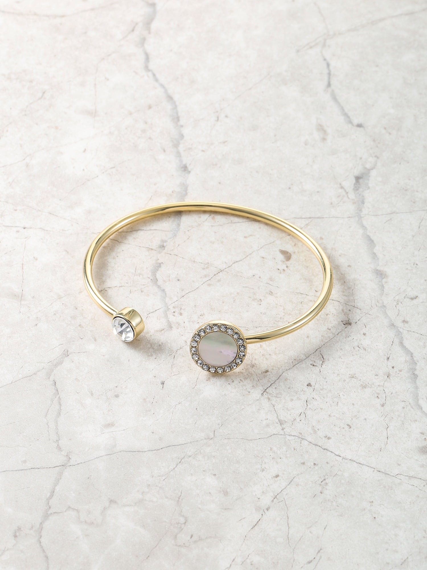 Believe by Brilliance 14KT Gold Flash Plated, CZ and Mother-of-Pearl Meditation Bracelet, Fidget Spin Feature, 1 Piece