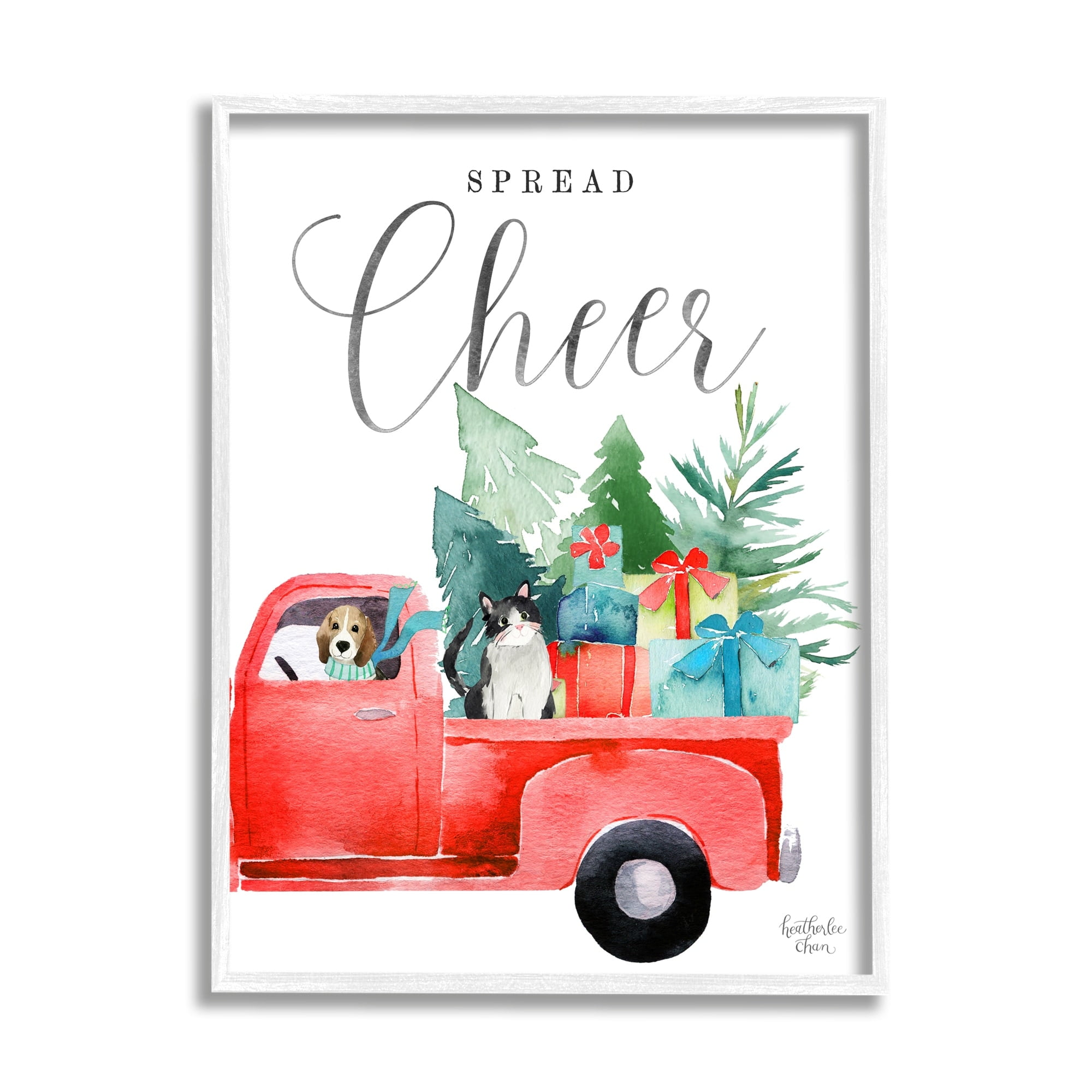 Stupell Industries Spread Cheer Truckload Christmas Gifts Presents Pets Graphic Art White Framed Art Print Wall Art, Design by Heatherlee Chan