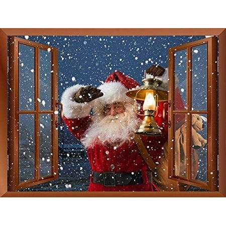 - wall26 Removable Wall Sticker/Wall Mural, Santa Claus Carrying Gifts Outside of Window on Christmas Eve