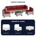 thumbnail image 6 of 7-Piece Patio Furniture Set, Outdoor Patio Furniture with Thick Cushions, Modular Patio Sofa, Dual-Strand Wicker Rattan, Rust-Resistant Frame, Backyard Furniture for Garden, Deck, Red, 6 of 8