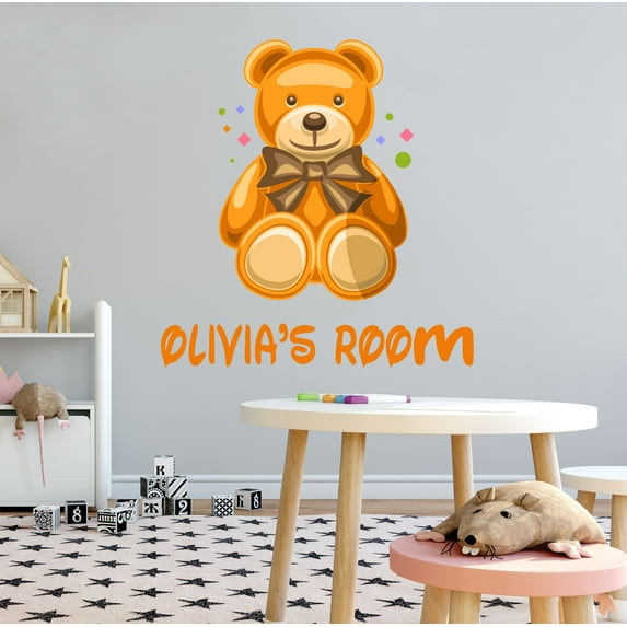 KIDS ROOM - Vinyl Kids Playroom Nursery Teddy Bear Stuffed Toy Decoration Personalized Name Multicolored Art Design Home Wall Decal Sticker 40" x 40"