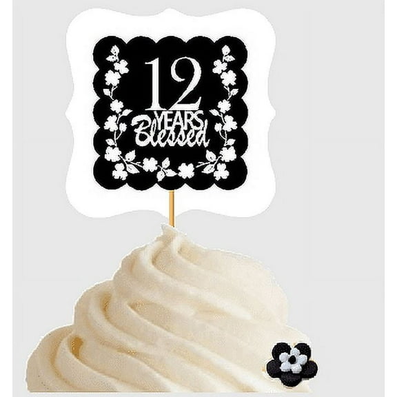 12th Birthday / Anniversary Blessed Cupcake Decoration Toppers Picks -12ct