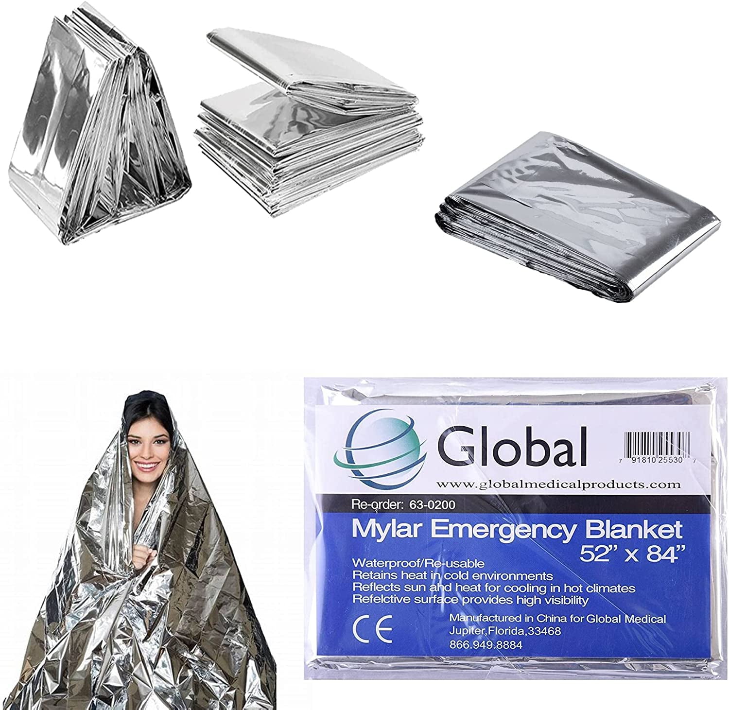 Global Mylar Emergency Blanket Camping, Thermal, Survival, Safety