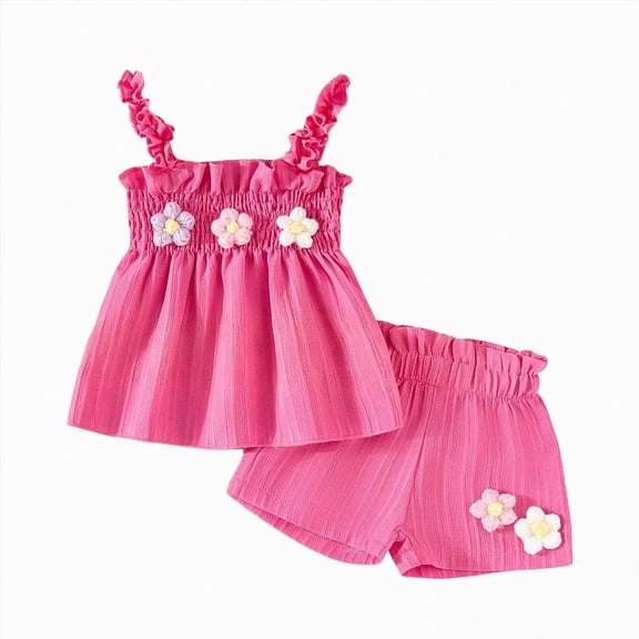 KPOPLK 2 Piece Toddler Baby Girl Clothes Sleeveless Ruffle Bowknot Dress Top Shorts Set Summer Outfits for Little Kids Girls(18-24 Months,Hot Pink)