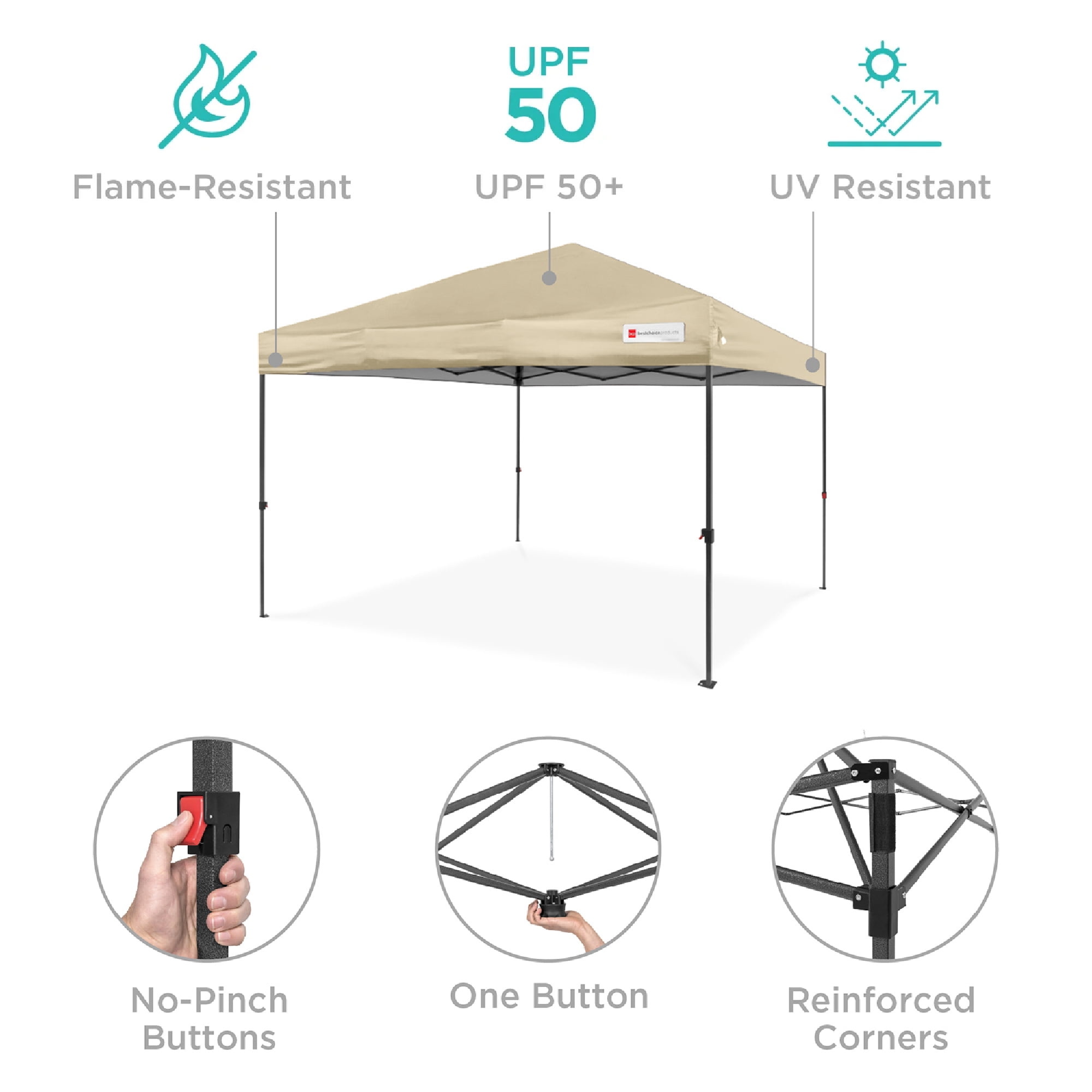 Best Choice Products 10x10ft Easy Setup Pop Up Canopy w/ 1-Button Setup, Wheeled Case, 4 Weight Bags - Sand