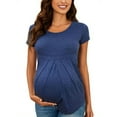 thumbnail image 4 of Yawrut Women's Fashionable Maternity Wear, Ruffled Pleated Elastic and Comfortable Navy blue Short-Sleeved Maternity Top, 4 of 8