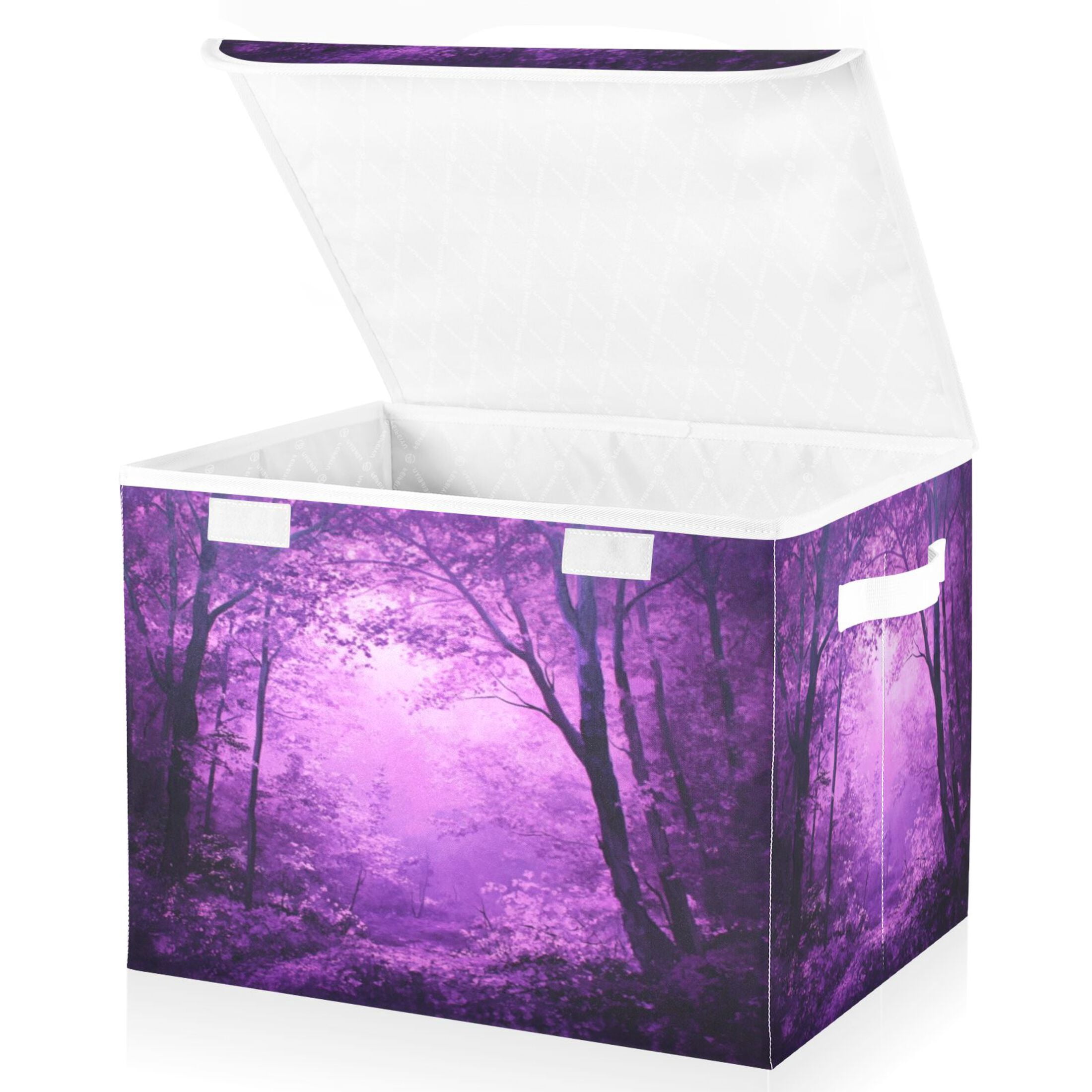 Storage Box With Lid 16.5x12.6x11.8In Foldable Stacked Household Storage Box Purple Forest Picture