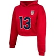 thumbnail image 2 of Women's USWNT Cropped Hoodie, Alex Morgan #13, Red (L), 2 of 5