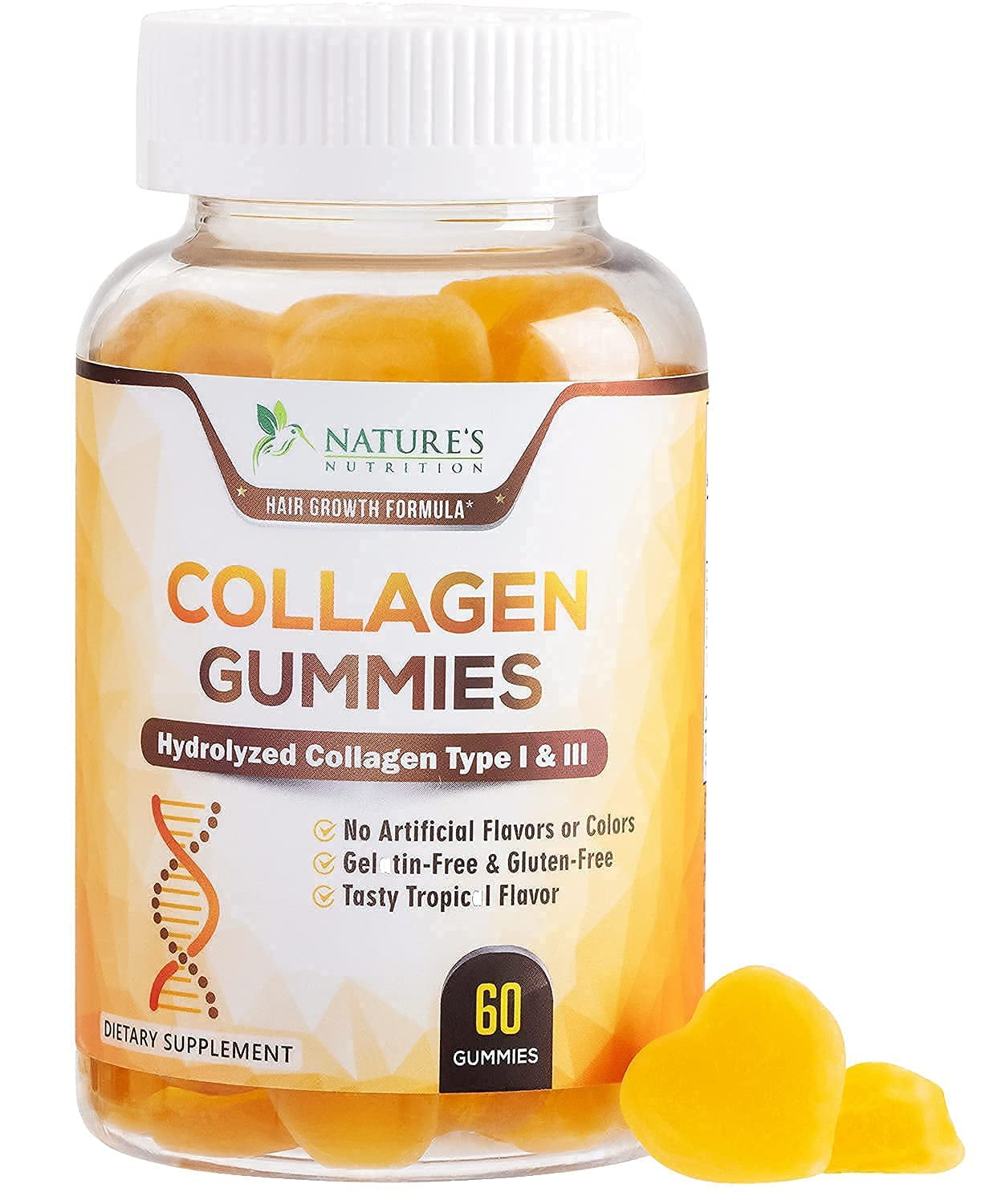 Nature's Nutrition Collagen Gummies, Collagen Gummies Type 1 and 3 - 10,000 mcg , 60 Gummies