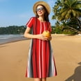 thumbnail image 4 of Fotbe Red Black and White Serape Blanket Stripes Pattern Dress Casual Womens Fashion Short Sleeve Maxi Dress T Shirt Dress Striped Long Color Block Maxi Dress, 4 of 6