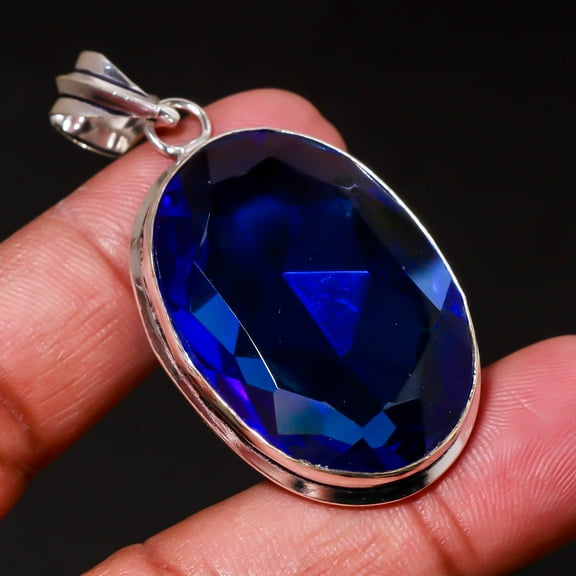 Tanzanite Quartz Gemstone Pendant Handmade Antique Gift Oval Shape Jewelry 1.90"