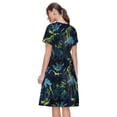 thumbnail image 2 of Bixox Robe d'Été à Manches Courtes pour Femmes Robe Ample Longueur Genou avec Poches-Dinosaure Dessin Animé, 2 of 7