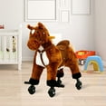 thumbnail image 6 of Kinbor Kids Ride on Rocking Plush Toy Walking Horse With Sound and Wheels, Brown, 6 of 8