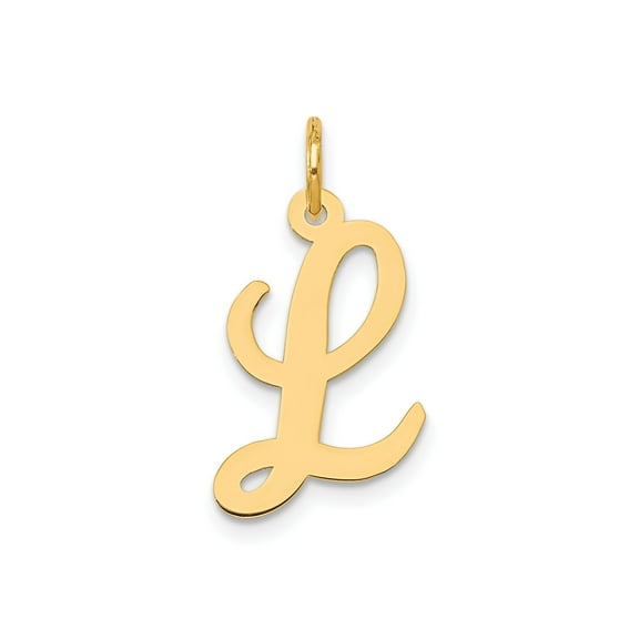 10k Yellow Gold Script Initial L Pendant for Women, Polished Cursive Letter Charm Necklace, Personalized Monogram Jewelry for Everyday Wear and Layering