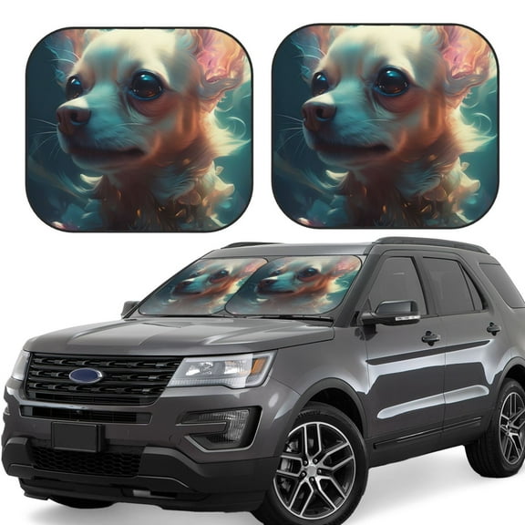 Hirioo Cute Flower Chihuahua Puppy for 2PCS Windshield Sun Shade Foldable | Front Windshield Shade for Sun, Heat and UV Rays-Small