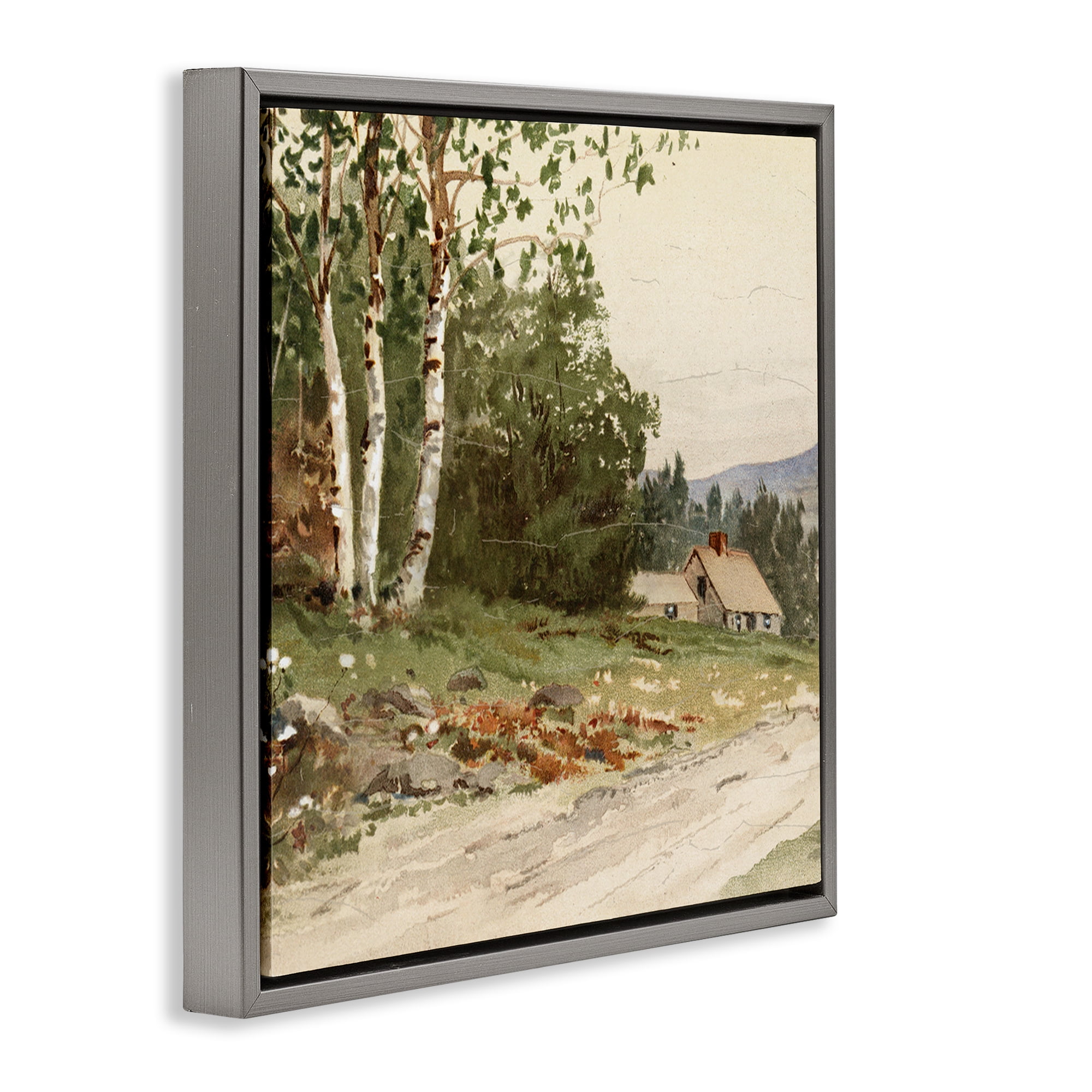 Stupell Industries Farm House Dirt Road Gray Framed Floater Canvas Wall Art, design by Lula Bijoux & co.