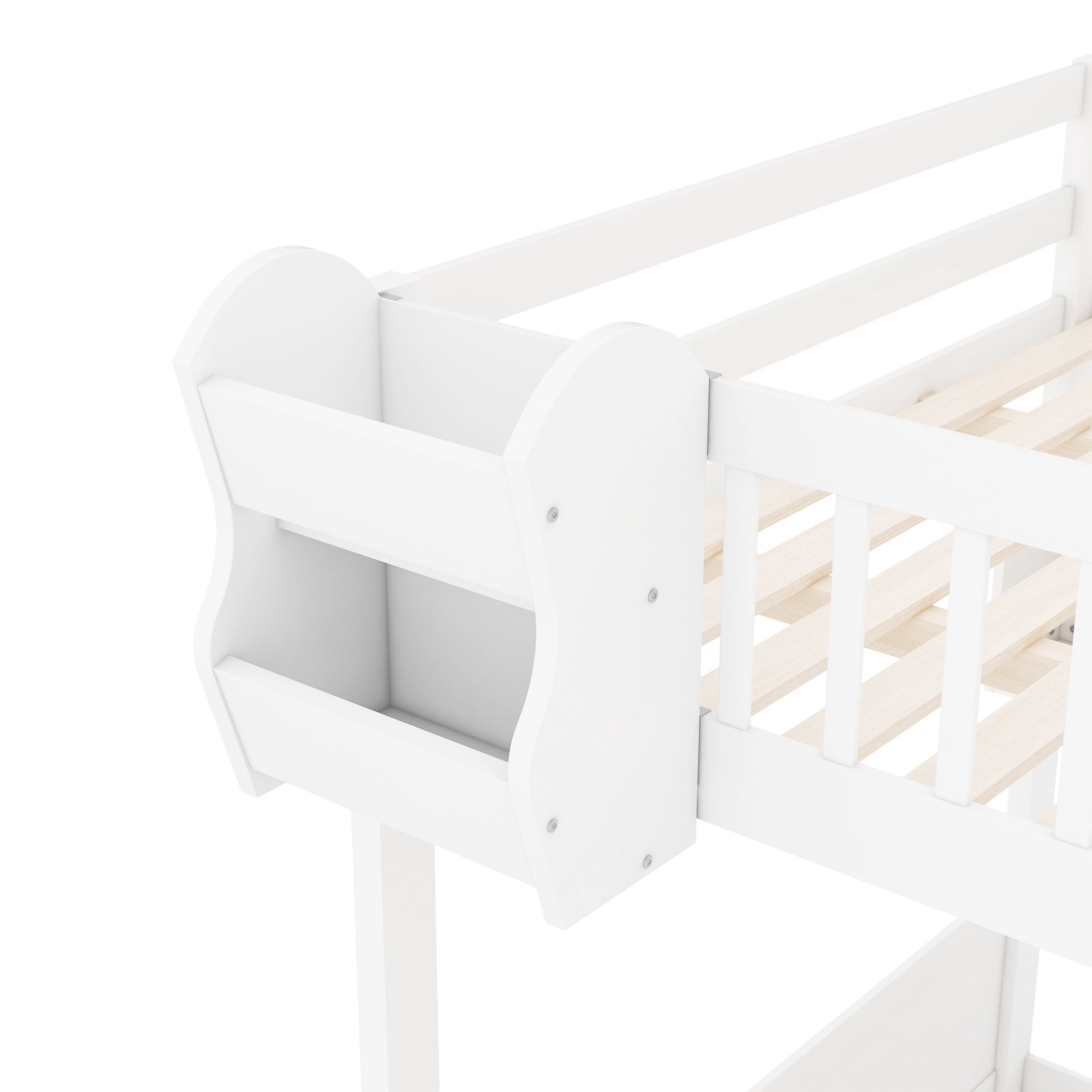 Noble House Brindle Queen Size Loft Bed with Storage Staircase and Wardrobe, Wood High Loft, Under-bed Space, White
