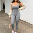 thumbnail image 2 of Siilsaa Women Workout Seamless Jumpsuit Yoga Ribbed Bodycon One Piece Square Neck Leggings Romper GY1,XL, 2 of 5