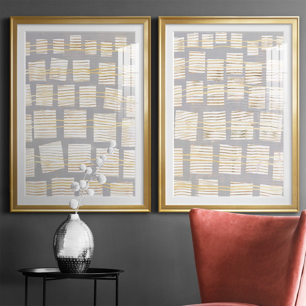 Wexford Home Networks I Premium Framed Print, 22.5" x 30.5" - Ready to Hang, Gold (Set of 2)