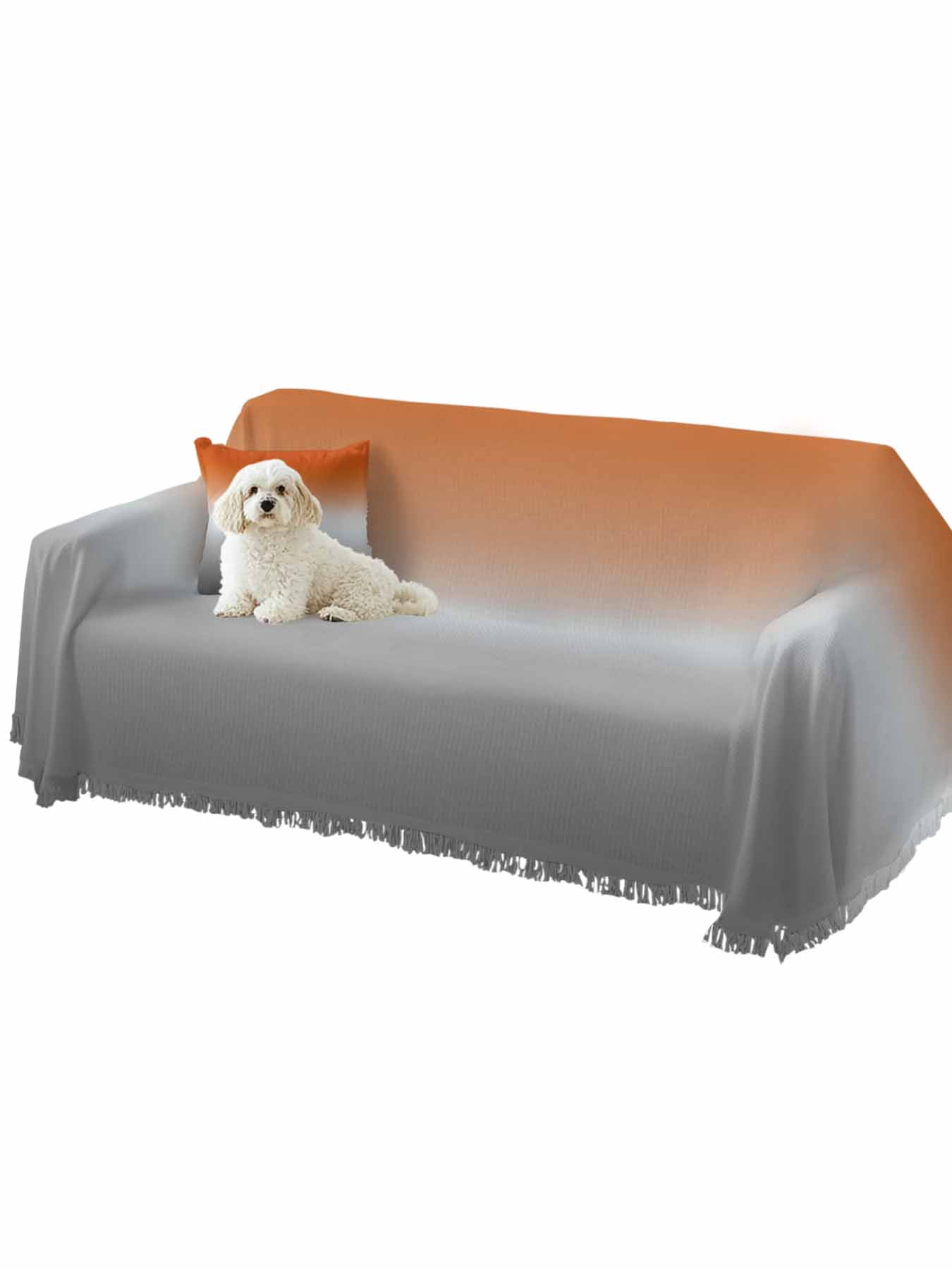 Burnt Orange Gray Ombre Couch Cover, Modern Gradient Abstract Art Oversized Sofa Cover Blanket for 3 Cushion Couch, Sectional Sofa Slipcover Furniture Protector for Living Room Bedroom 71''x150''