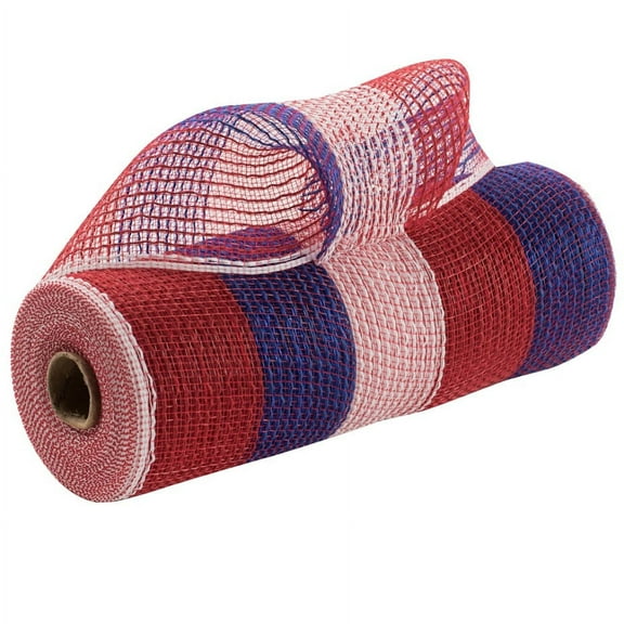 Red White Blue Wide Stripe Deco Mesh - 10" x 10 Yards, Veteran's Day, USA, Patriotic Decor, Wreath, Memorial Day, 4th of July