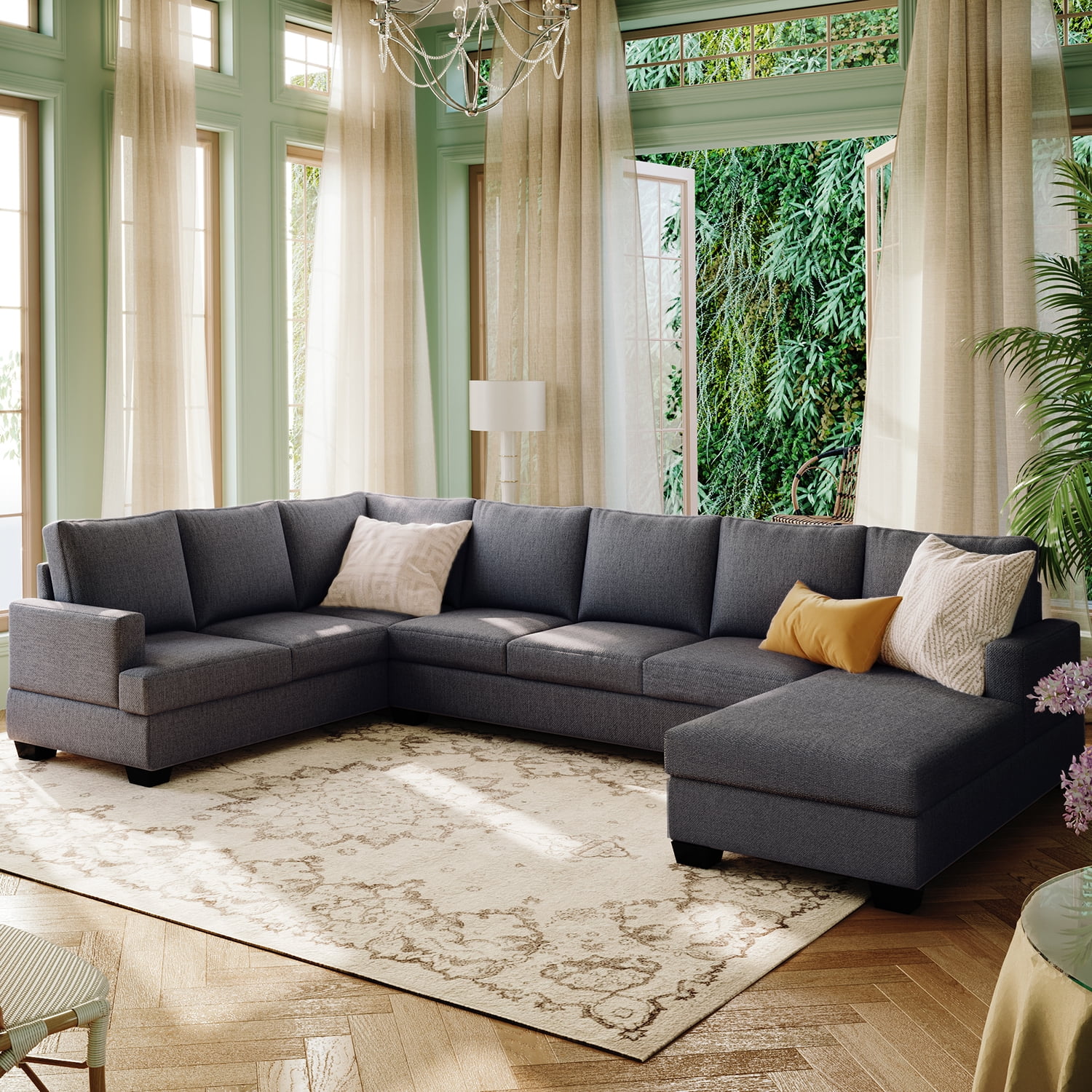 Kadyn Large Upholstered U-Shape Sectional Sofa, Modern Sofa Couch with Solid Wood Legs, Polyester Couch for Apartment, Gray Kadyn Large Upholstered U-Shape Sectional Sofa, Modern Sofa Couch with Solid Wood Legs, Polyester Couch for Apartment, Gray