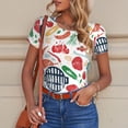 thumbnail image 4 of KLL Women 's Crew Neck Bodysuit Jumpsuits Barbecue Print Short onesies Stretch T Shirts, 4 of 5
