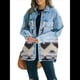 thumbnail image 1 of Chaqueta Vaquera de Larga con Solapa Holgada y Parches para Mujer, Estilo Retro con Borde Sin Rematar, de Medio. Azul M, 1 of 7
