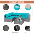 thumbnail image 3 of Walsunny 5 Pieces Patio Furniture Sets, Wicker Outdoor Sectional Furniture with Glass Table and Cushions, Rattan Patio Conversation Sets for Garden, Poolside, Backyard(Blue), 3 of 8