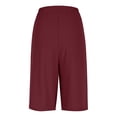 thumbnail image 4 of Women's Cotton Linen Bermuda Shorts, Elastic Waist Loose Fit 5 Inch Shorts with Side Pockets, Casual Summer Solid Color Knee Length Shorts for Daily Lounge Vacation Wear 08-Wine L, 4 of 5
