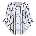 thumbnail image 5 of Navy Blue Geometric Pattern Design Women's V-Neck Blouse With 3/4 Ruffled Bell Sleeves Casual Top Ladies Blouses, 5 of 7