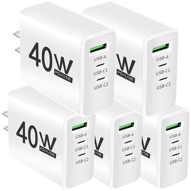 Cargadores Tablets HotShot DashWhite 5 Pzas 3 Puertos USB 5V 2.4A Max 40W 100-240V 50-60Hz Blanco