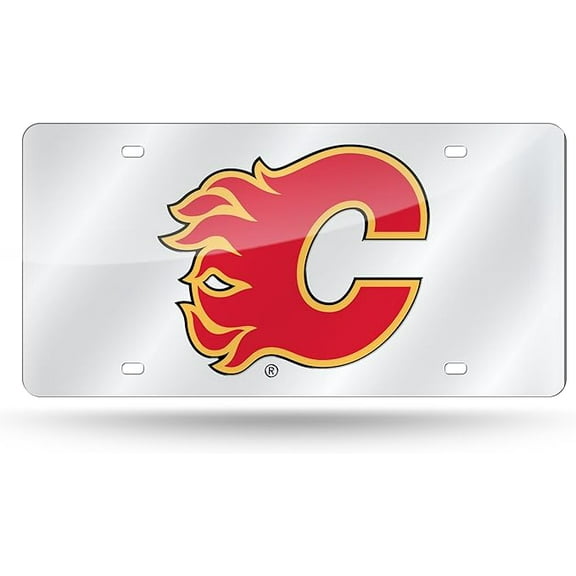Calgary Hockey Flames Logo Silver Mirror Look LASER License Plate