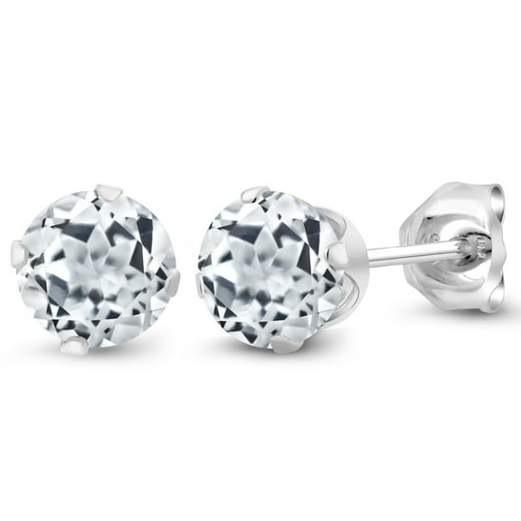 Gem Stone King 925 Sterling Silver White Topaz for Women Men Stud Earrings, 1.20 Cttw 5MM