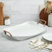 Denmark Tools for Cooks 19.5 Rectangular White Porcelain Serving Tray with Copper Handles