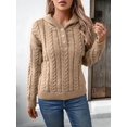 thumbnail image 2 of Sweaters for Women Casual Solid Long Sleeve Button Down Chunky Knit Hooded Sweaters Khaki S, 2 of 8