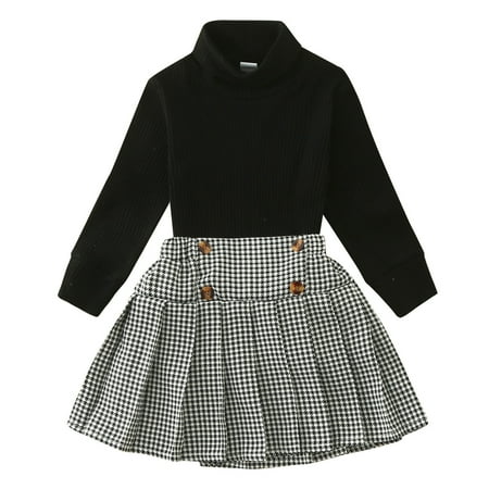 

Zlekejiko Kids Toddler Baby Girls Ribbed Autumn Spring Long Sleeve Tops Skirts Set Clothing