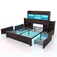 thumbnail image 6 of VanAcc Queen Size Bed with 49.6" Bookcase Headboard, Dual Side Storage Racks, 4 Drawers, RGB LED Lighting, Charging Station, Black Finish, 6 of 9