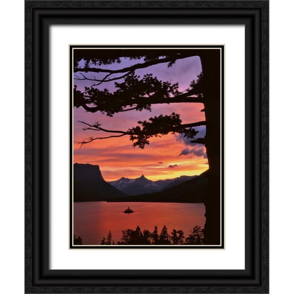 Terrill, Steve 25x32 Black Ornate Wood Framed with Double Matting Museum Art Print Titled - MT, Glacier NP St Mary Lake and Wild Goose Isl