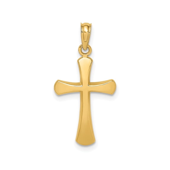 14k Yellow Gold Beveled Cross Pendant Charm, Polished Christian Religious Jewelry