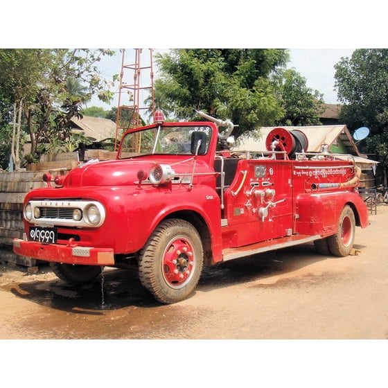 Peel N Stick Poster Of Burma Vehicle Car Red Fire Myanmar - 