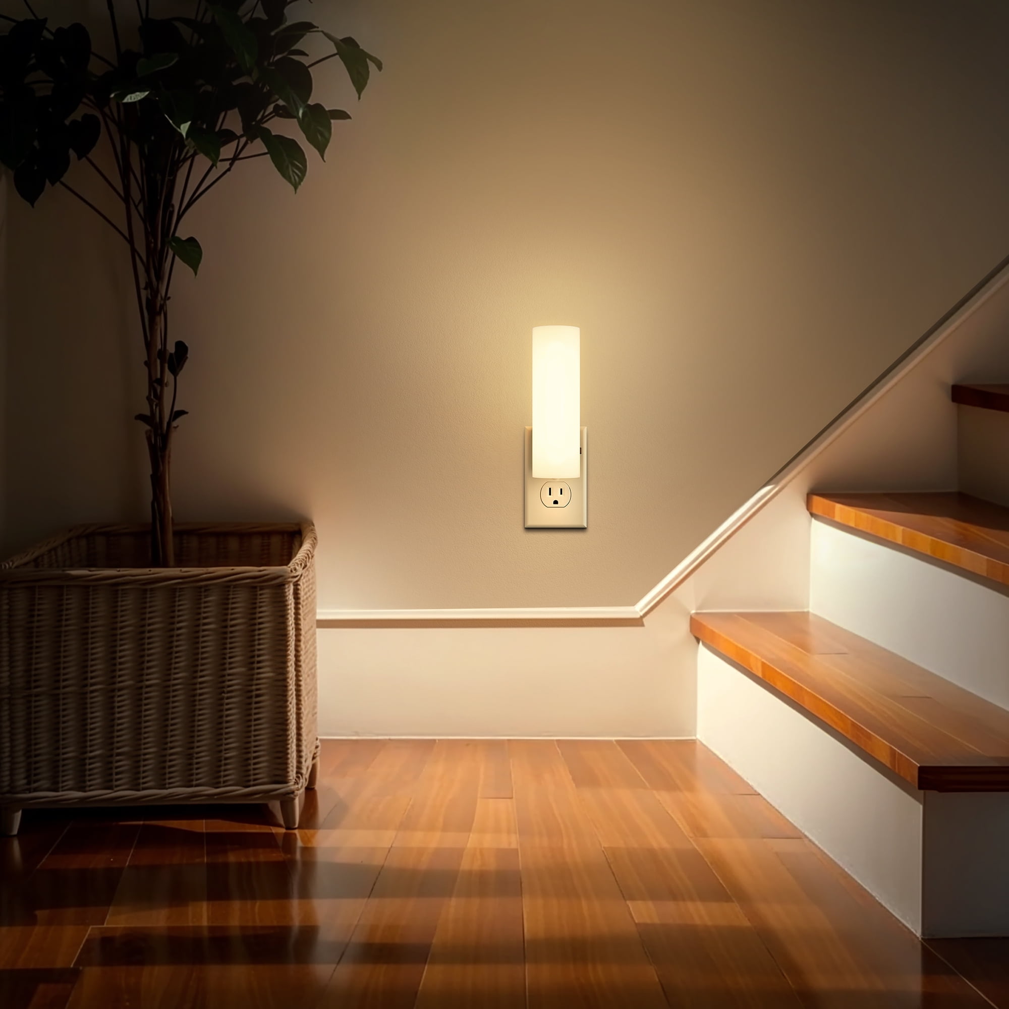 YANSUN 2 Pcs  Warm White 3000K Decorative Perforated Cylinder Shade Night Light, Plug in Dimmable with Dusk to Dawn Sensor