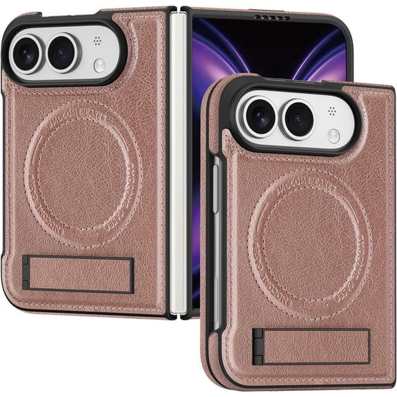 MYKOMI Magnetic for iPhone Duo Case Invisible Stand, Built-in Kickstand, Compatible with MagSafe, Ultra Slim Premium Leather Military Grade Drop Protection Shockproof Cover