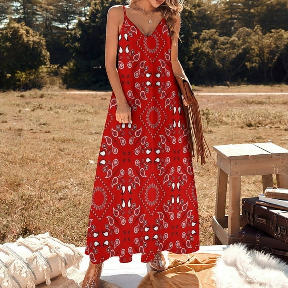 Red Bandana Dress Sleeveless Dress women's elegant loose dresses Elegant gown womens clothing Women long dress