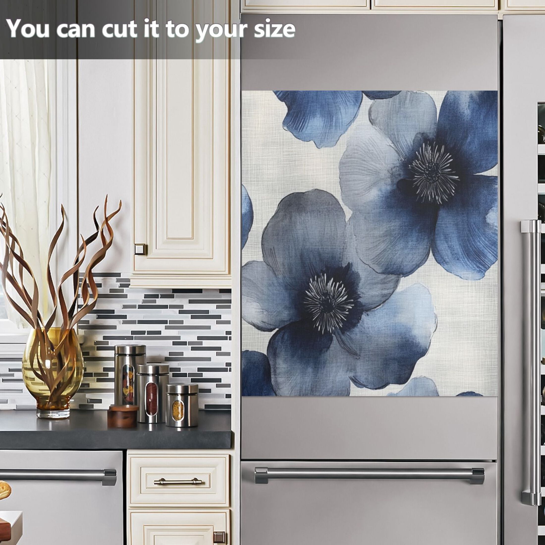Dishwasher Magnetic Sticker 23x26 Inch Refrigerator Magnetic Sticker Washing Machine Magnetic Sticker Kitchen Panel Magnetic Sticker Home Decor Colorful Blue Flowers